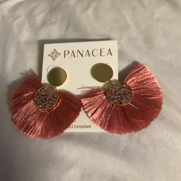 PANACEA Peach Fringe Fan Earings New With Tags - Picture 4 of 4